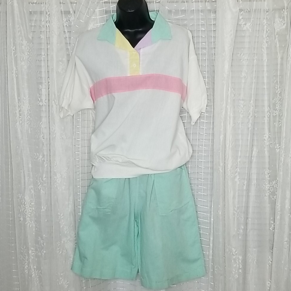 Vintage Pastel Short Sleeve & Shorts Set 80's SzS